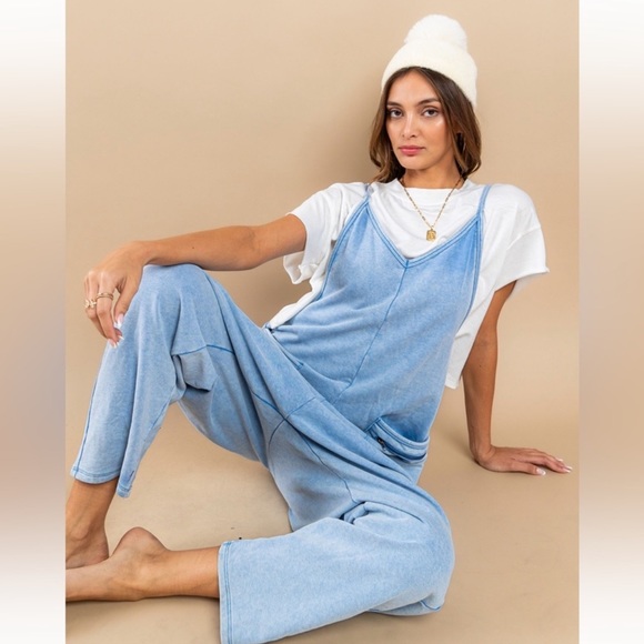 Mineral Washed French Terry Harem Jumpsuit - Picture 3 of 8